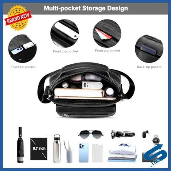 Leather Crossbody Messenger Bag Travel Satchel Shoulder Bag Men's Organizer